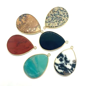 Lot de 6 pendentifs goutte avec bordure dorée pour accessoires de bijoux artisanaux