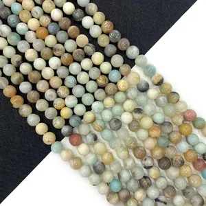 Natural amazonite round beads strands in light blue and beige for DIY jewelry making