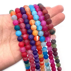 Frosted dragon vein agate loose beads with colorful matte finish for DIY jewelry