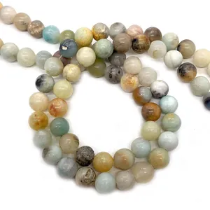 Natural amazonite round stone beads with colorful polished texture for DIY jewelry making
