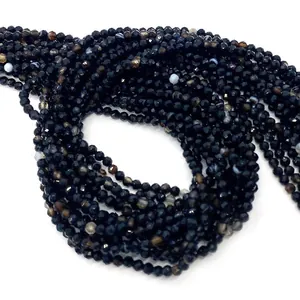 Cuentas de piedra natural de ónix negro facetado para creación de joyas DIY 2mm 3mm