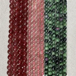 Perles Rondes en Pierre Naturelle Rubis Zoisite Quartz Fraise Perles en Vrac Polies Pour la Fabrication de Bijoux DIY