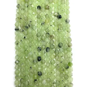 Natural Faceted Prehnite Stone Round Loose Beads For DIY Jewelry Making Bracelet Necklace Crafting Artistic Accessories