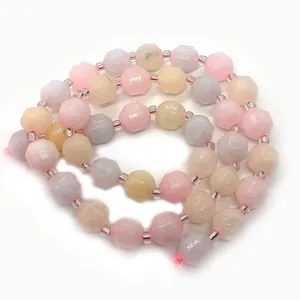 Faceted morganite beads in pastel pink, yellow, and purple with silver spacer beads