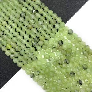 Faceted natural prehnite green gemstone beads for jewelry making, 6-10mm round cut shapes