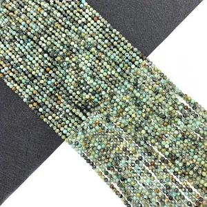 Faceted African Turquoise round stone beads for DIY jewelry making in natural green tones