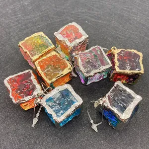 Detailed view of colorful 23mm cube stone pendants with metallic frames for DIY jewelry