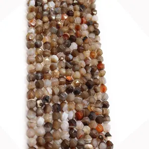 Natural Faceted Banded Agate Loose Beads For Jewelry Making DIY Round Stripe Agate Stone Beads Strand Wholesale Accessory