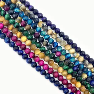 Polished colorful tiger eye stone beads in various vibrant colors for DIY jewelry making