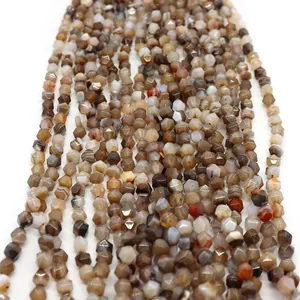 Faceted natural striped agate round beads in earth tones for DIY jewelry making