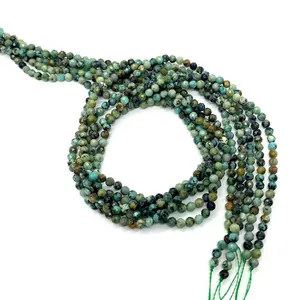 Faceted African Turquoise natural stone round beads for DIY jewelry making and crafts
