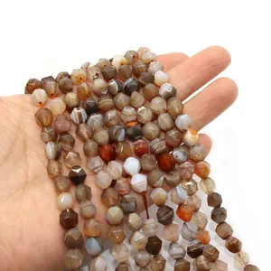 Faceted striped agate beads for DIY necklaces with natural earth-tone stone texture