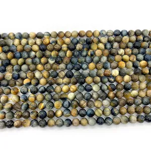 Polished natural blue and yellow tiger eye stone round beads for DIY jewelry making