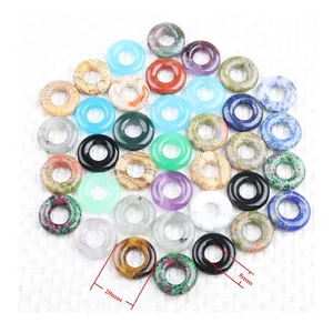 Natural 20mm donut gemstone beads like malachite and tiger eye with 8mm inner hole