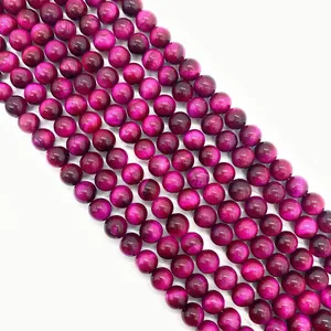 Vibrant rose red tiger eye stone beads with natural cat eye effect for DIY jewelry making