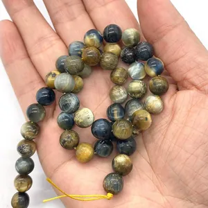 Natural 10mm blue and gold tiger eye gemstone beads for handmade jewelry bracelet making