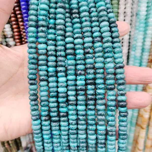 Flat rondelle turquoise stone beads with natural brown matrix for DIY jewelry