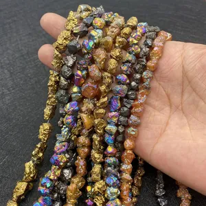 Macro detail of irregular plated natural stone beads for DIY jewelry making