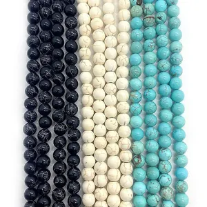 Natural Stone Round Loose Beads Black White Blue Turquoise Style Dragon Vein Jasper For DIY Jewelry Necklace Bracelet