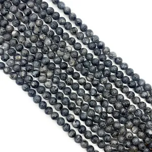 Polished natural black labradorite round beads with blue flash for DIY jewelry making