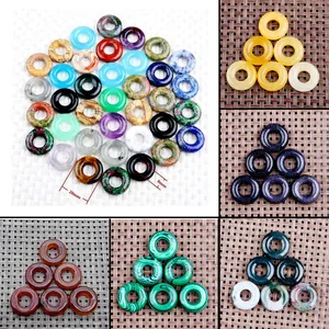 Natural Stone Donut Ping An Kou Round Pendant For DIY Jewelry Making Bracelet Accessory Necklace Finding Pendant Only