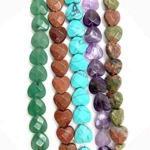 Hartvormige Gefacetteerde Natuursteen Kralen DIY Sieraden Maken Accessoires Amethist Turkoois Tijgeroog Rozenkwarts Kralen