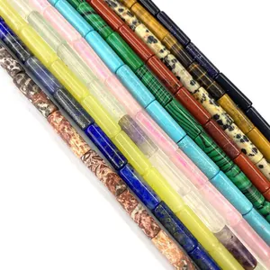 Polished natural gemstone tube beads in mixed colors for DIY jewelry necklaces and crafts