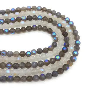 Strands of Labradorite and Moonstone round beads with blue fire for DIY jewelry making