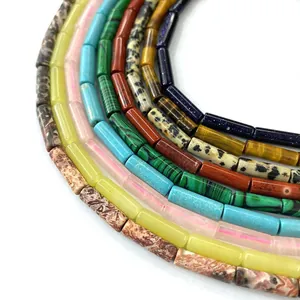 Bamboo tube shape natural stone beads in malachite and tiger eye for DIY jewelry