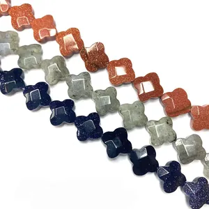 Perline a quadrifoglio in pietra naturale malachite e occhio di tigre per gioielli fai-da-te