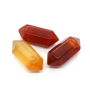 Hexagonal prism gray agate pendants in orange and red tones for DIY jewelry making