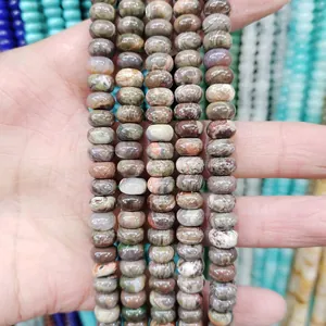 Natural mixed agate jasper abacus beads in deep green and reddish brown hues