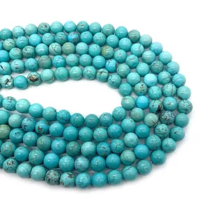 Natuurlijke ronde blauwe turkoois kralen met donkere textuur voor DIY sieraden maken