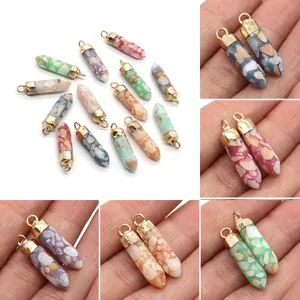 Natural Stone Hexagonal Column Bullet Point Pendants Gold Alloy Cap Charms For DIY Necklace Earring Jewelry Making Accessories