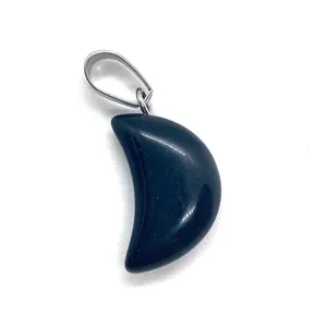 Minimalist black onyx moon-shaped pendant with a silver metallic clasp for jewelry DIY