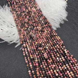Macro view of 2-4mm faceted natural rhodochrosite beads for DIY jewelry making