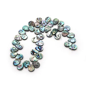 Polished teardrop-shaped natural abalone shell loose beads with colorful iridescence