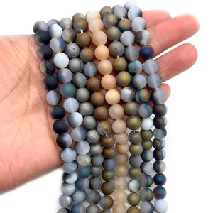 Frosted natural agate beads in various metallic colors for DIY jewelry making