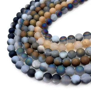 Matte natural agate beads with titanium coating for DIY jewelry making in multi-color sets