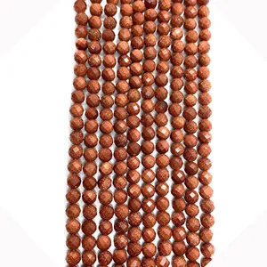 Perline Sfuse in Avventurina Sfaccettata Rotonde Pietra Naturale Marrone Rossastro Brillante per Creazione Gioielli Fai da Te Accessori