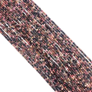 Faceted natural rhodonite beads in pink and black for DIY jewelry making