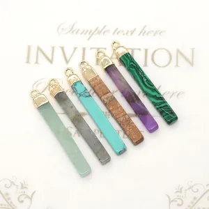Set of 6 rectangular natural gemstone pendants with gold bails for DIY jewelry making