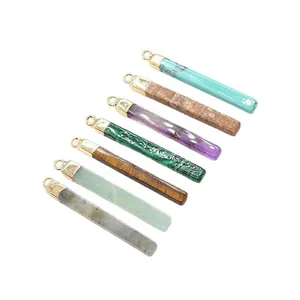 Rectangular natural stone pendants with gold metal caps in various gemstone textures