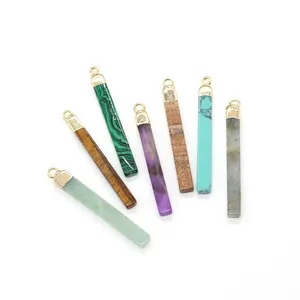 Set of six rectangular natural stone bar pendants with gold clasps in assorted colors