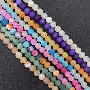 Macro detail of matte colorful agate beads with frosted texture for DIY jewelry making