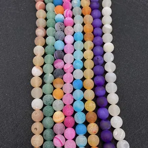 Macro shot of colorful matte agate beads with frosted texture for DIY jewelry making