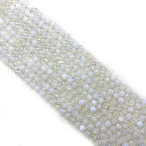 Faceted natural opal beads for DIY jewelry making in a soft sea blue and milky white finish