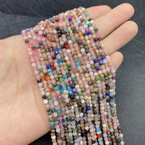 Macro view of 2-3mm faceted natural stone beads in assorted colors for jewelry making