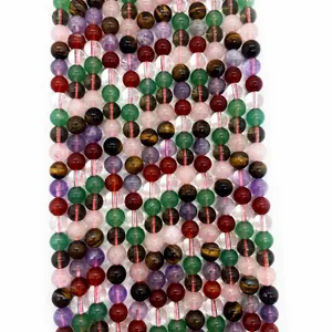Natural Stone Round Loose Beads Mixed Rose Quartz Tiger Eye Amethyst Red Agate Beads Strand For DIY Jewelry Making Accessories