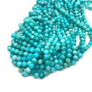 Cuentas redondas facetadas de amazonita natural para creación de joyas y collares DIY